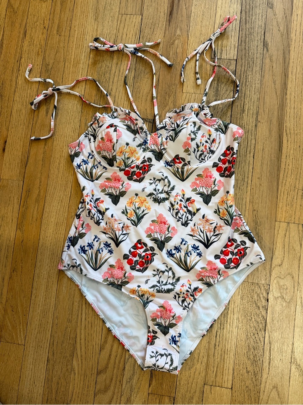 Women’s Floral One-Piece Swimsuit - White with Multicolor Print